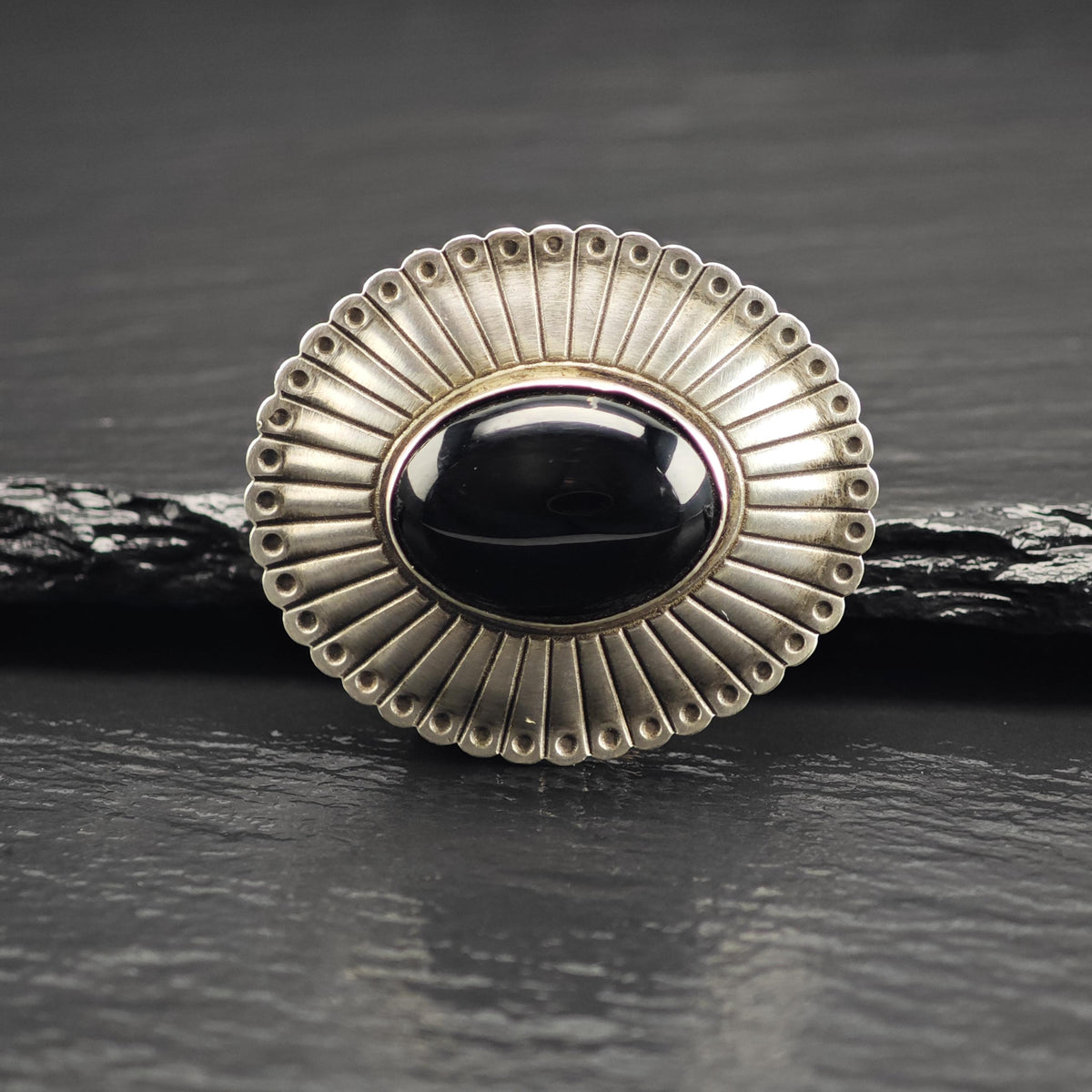 AS IS Onyx Concho Sterling Silver 3/4" Belt Buckle MISC0393