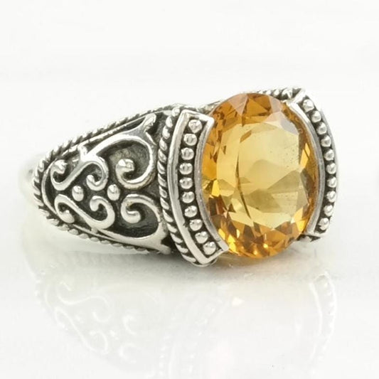 Vintage Sterling Silver Ring Citrine Scroll Orange Size 7 1/4