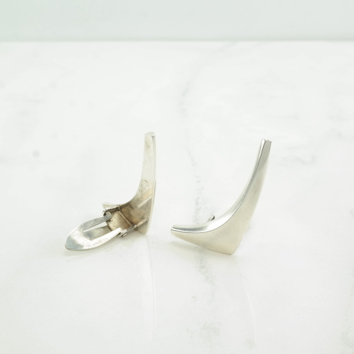 Denmark Sterling Silver Boomerang Earrings Clip On