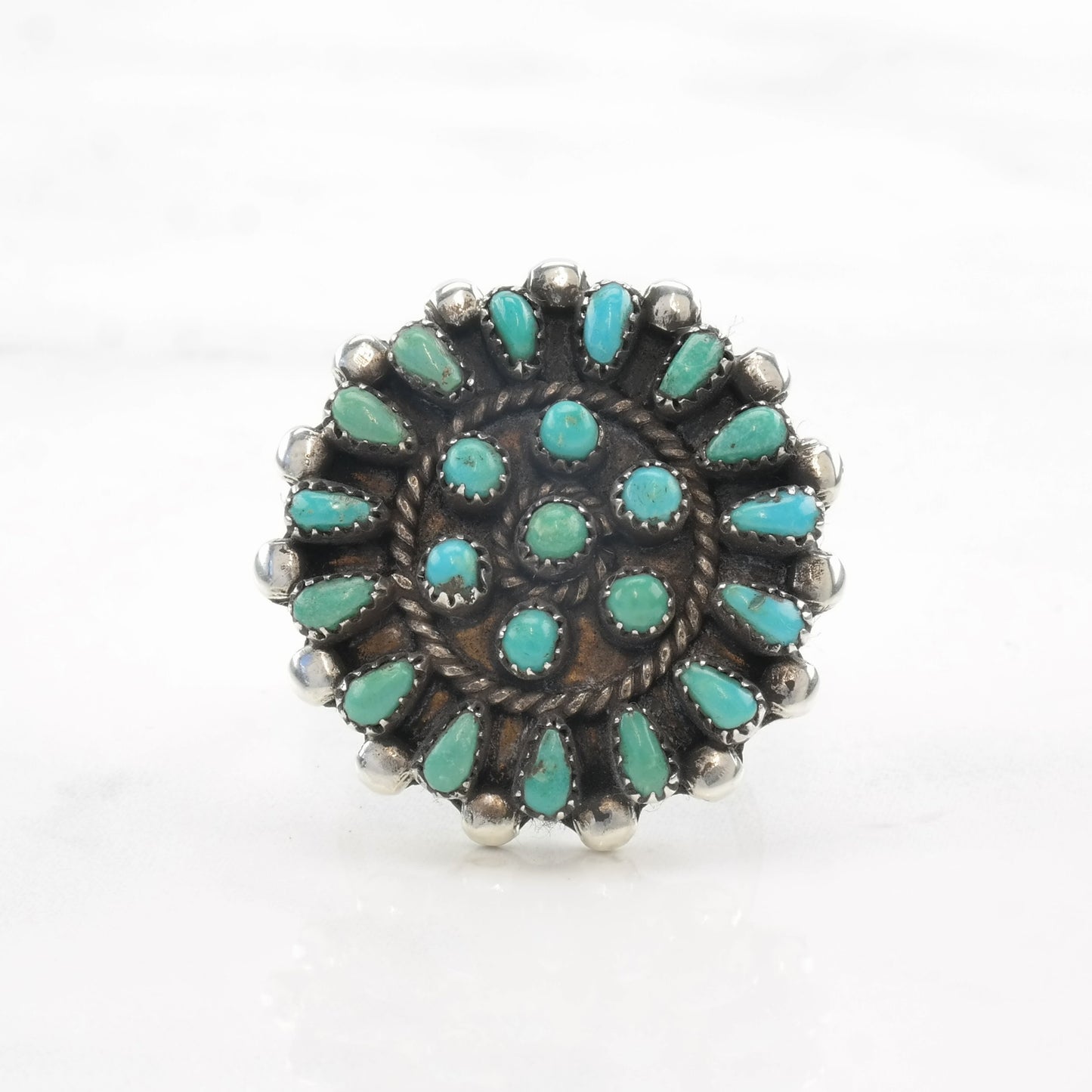 Vintage Native American Ring Turquoise Cluster Sterling Silver Size 6 1/2