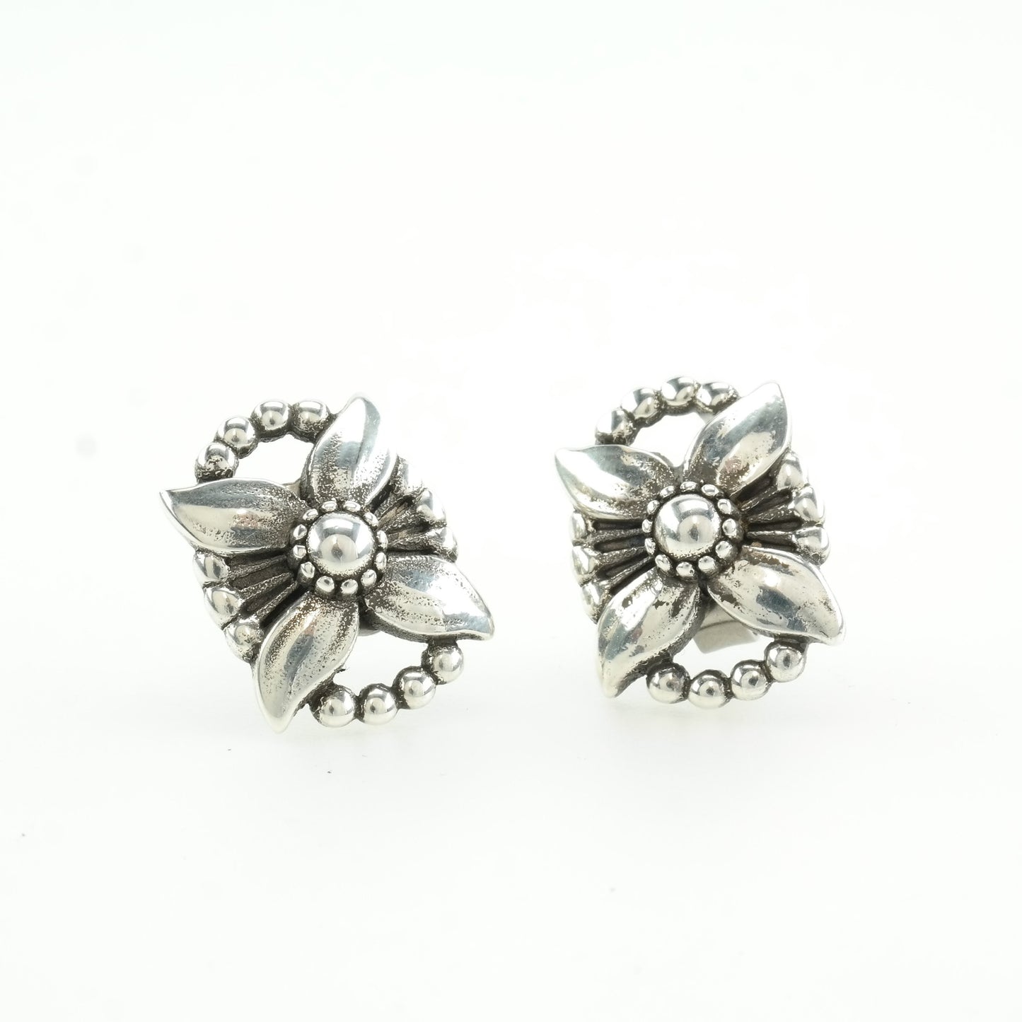 Georg Jensen Sterling Silver 1998 Floral Earrings Stud