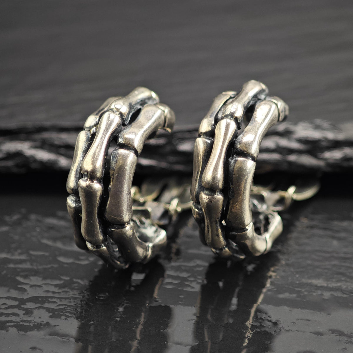 Vintage Bone Design Hoops Sterling Silver Earrings ER3236