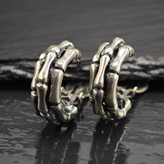 Vintage Bone Design Hoops Sterling Silver Earrings ER3236