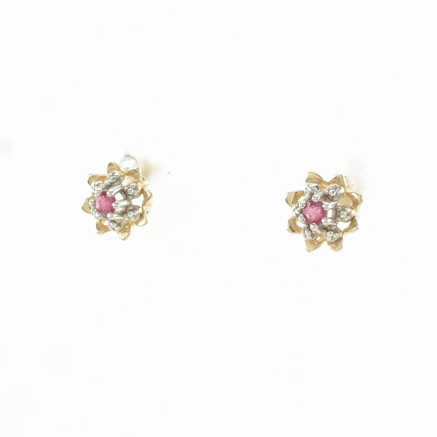 Vintage 14k Gold Stud Earrings Pink Ruby Floral