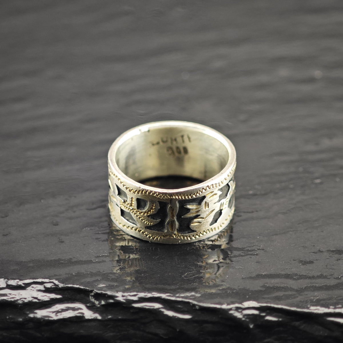 Central American Overlay Band Sterling Silver Sz 5 1/2 R6869