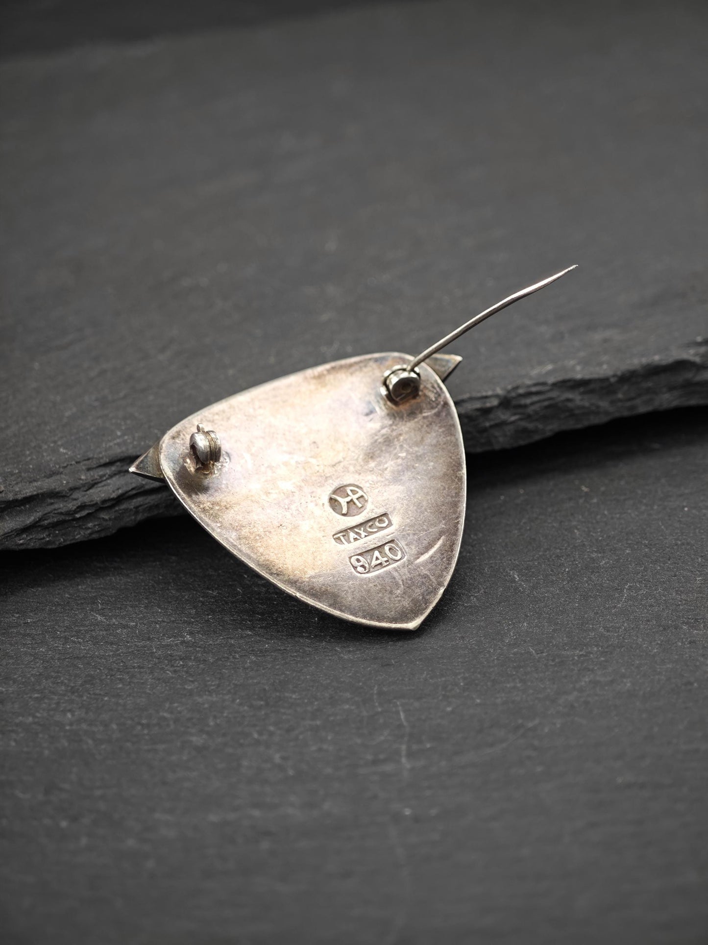 Abstract Taxco, Hector Aguilar Mayan Face Mask Brooch Sterling Silver