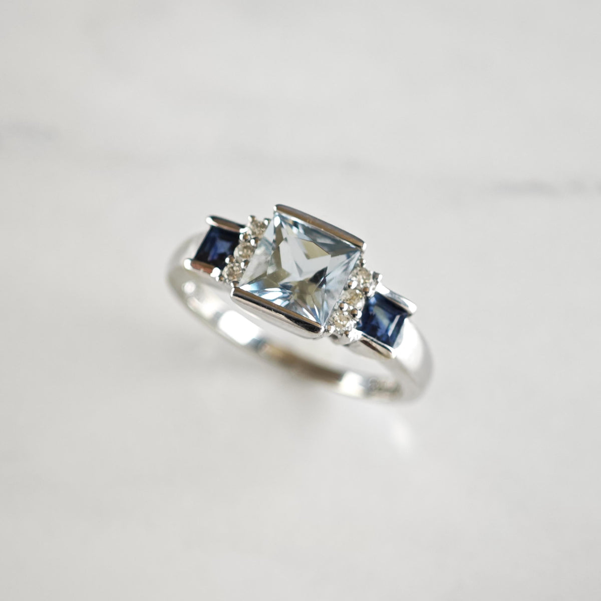 Aquamarine Topaz Diamond 14K White Gold Ring Sz 6 R6805