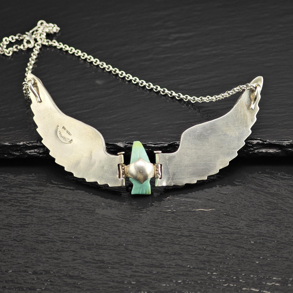 Vintage Navajo Carved Turquoise Eagle Pendant Necklace N2786