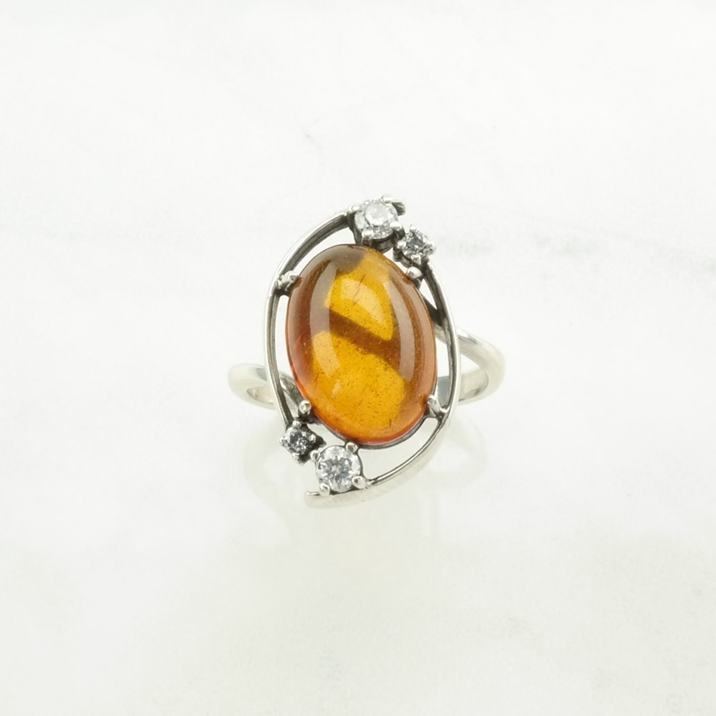 Soviet Silver Ring Amber CZ Sterling Orange Size 7 1/4