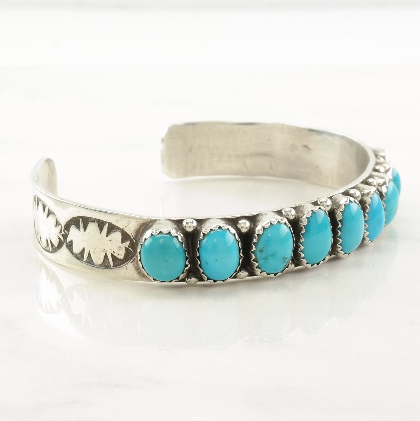 Southwest Sterling Silver Cuff Bracelet Turquoise, Row