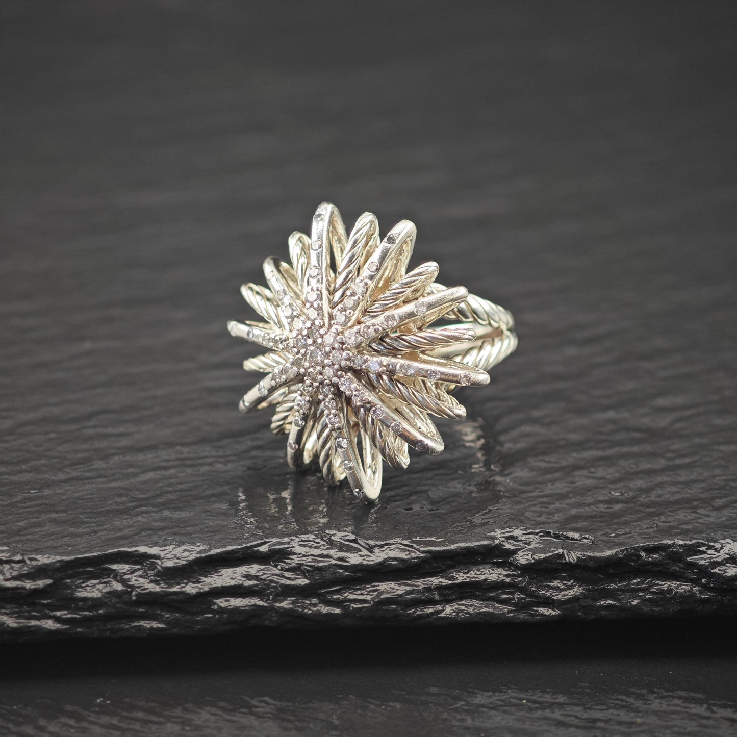 Vintage David Yurman, Star Diamond Ring Sterling Silver