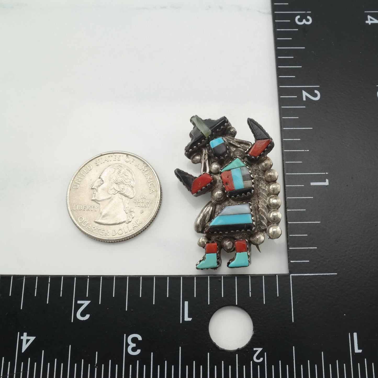 Zuni Kachina Inlay Brooch Pendant Sterling Silver Native American