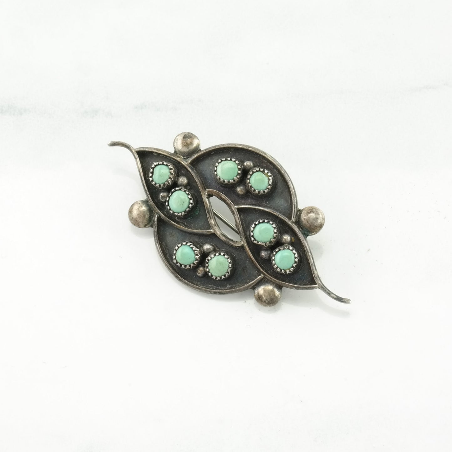 Vintage Native American Sterling Silver Brooch Light Blue Turquoise