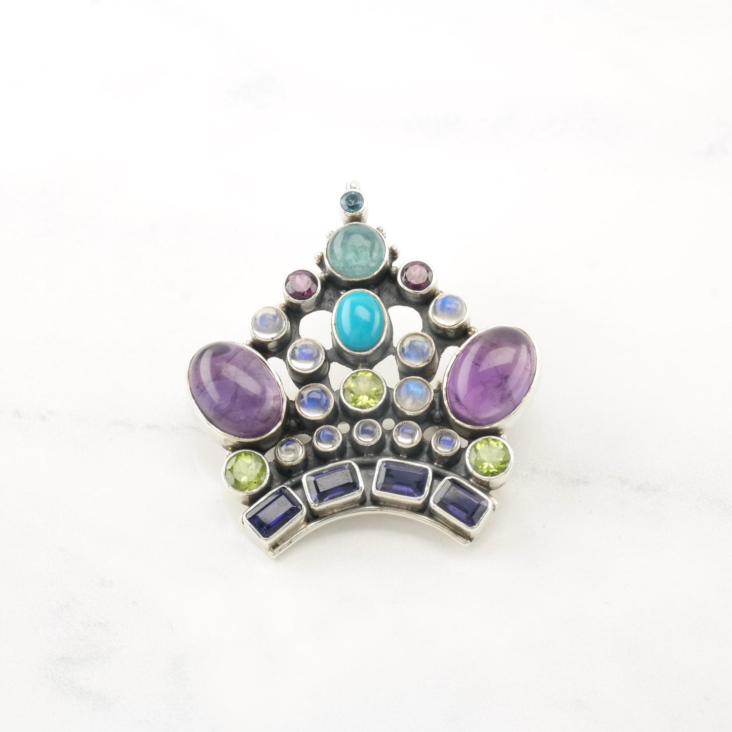 Vintage Nicky Butler Sterling Silver Crown Brooch Gemstone