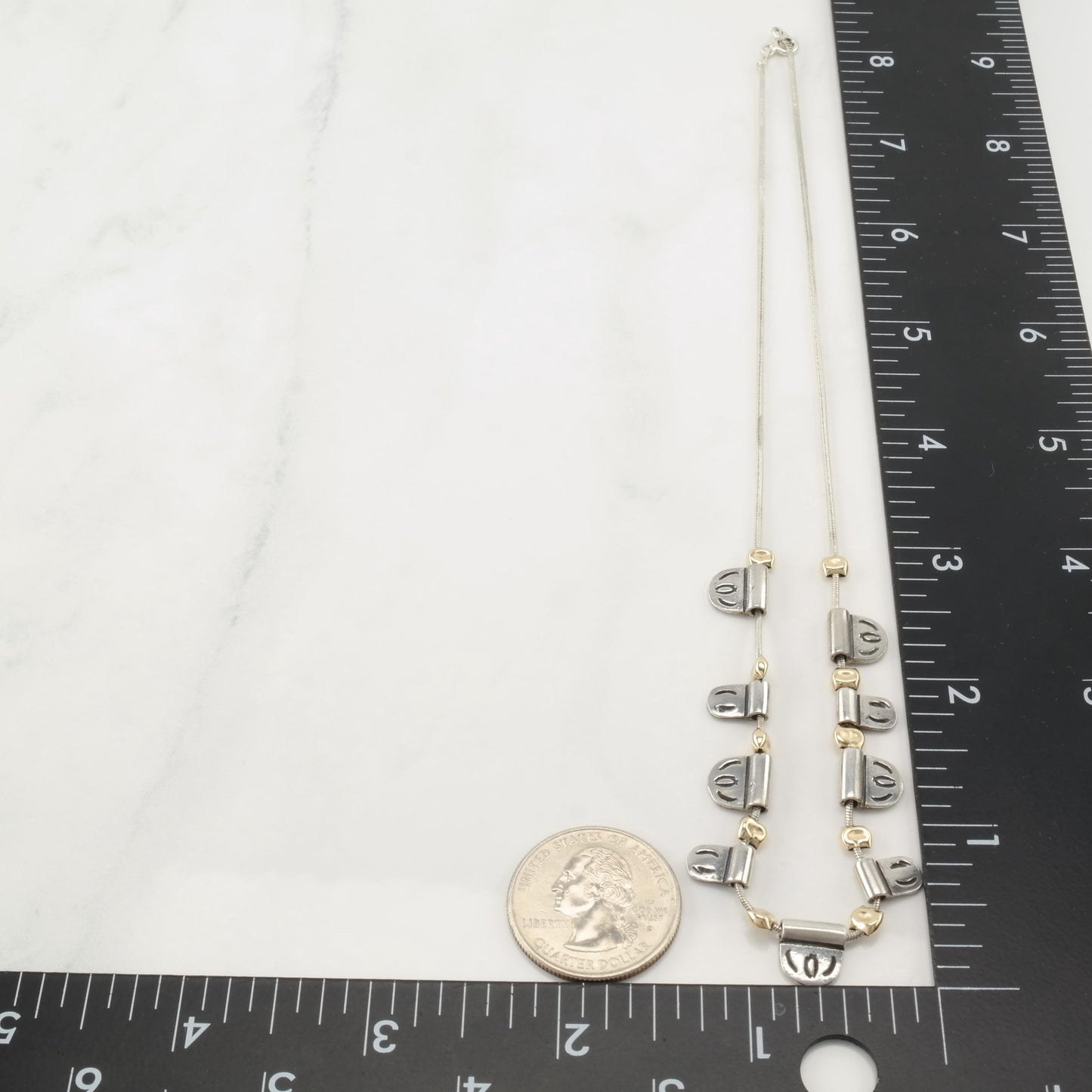 Noy Li Gold Tone Modernist, Sterling Silver Stamped Necklace N2382