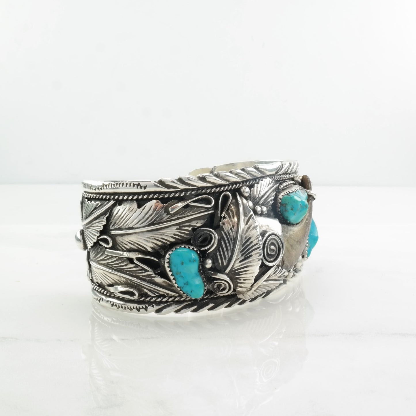 Navajo Sterling Silver Cuff Bracelet Turquoise, Coral