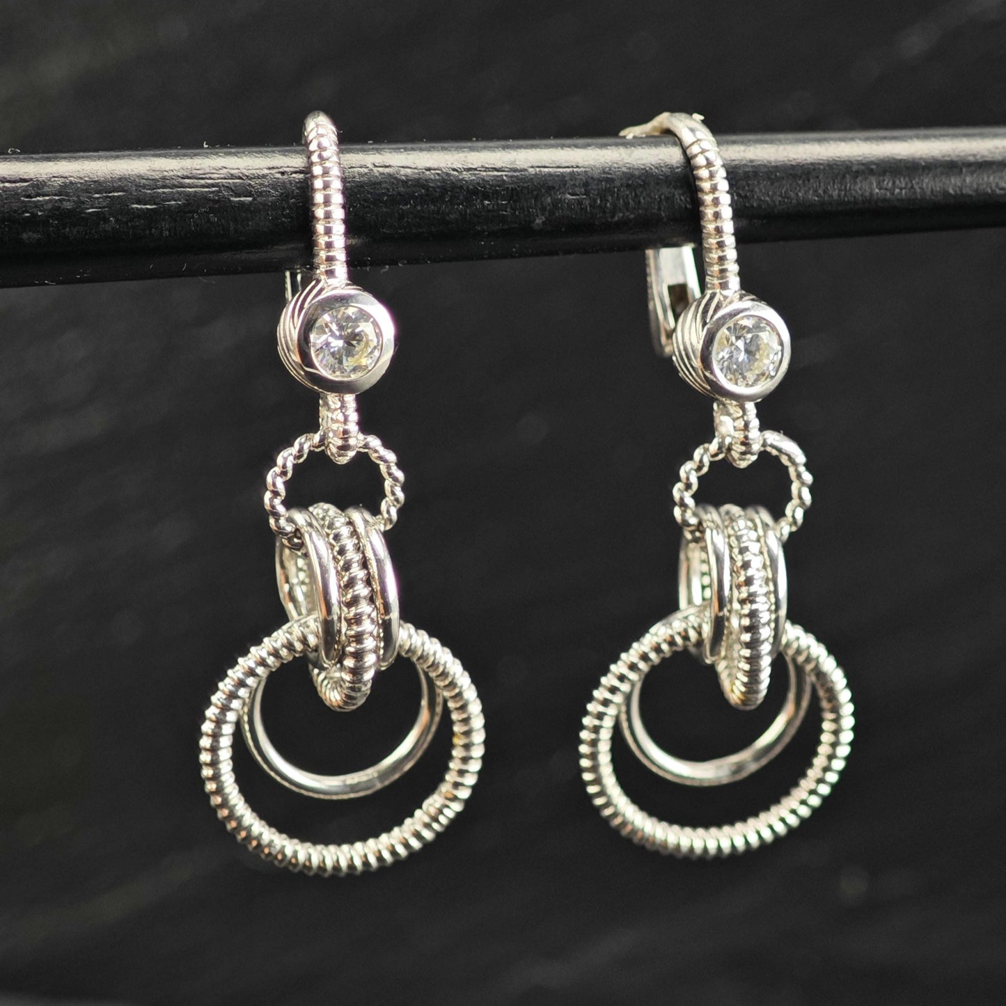 Vintage Judith Ripka Lever Back CZ Sterling Silver Dangle Earrings ER3176