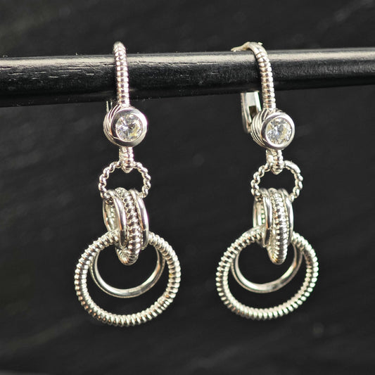 Vintage Judith Ripka Lever Back CZ Sterling Silver Dangle Earrings ER3176