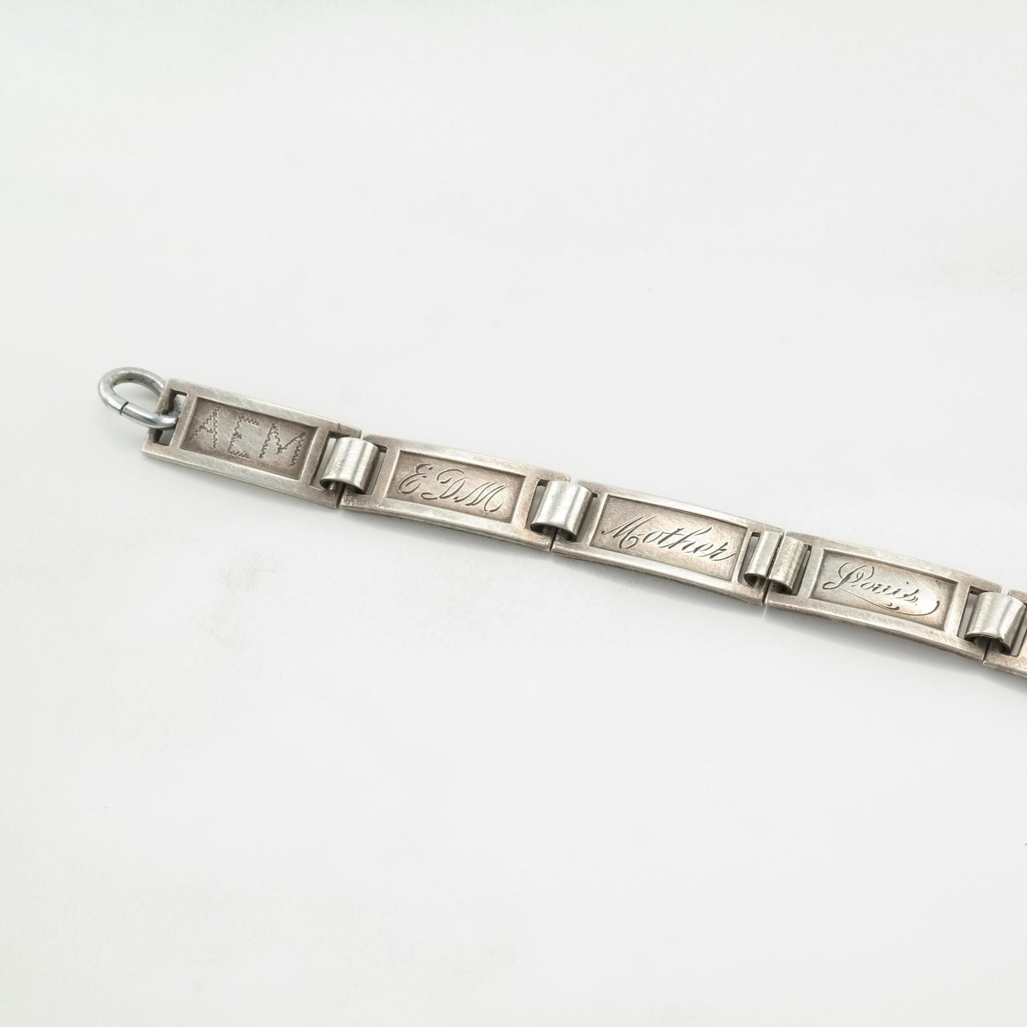 Art Deco Sterling Silver Link Bracelet Engraved Initials Names