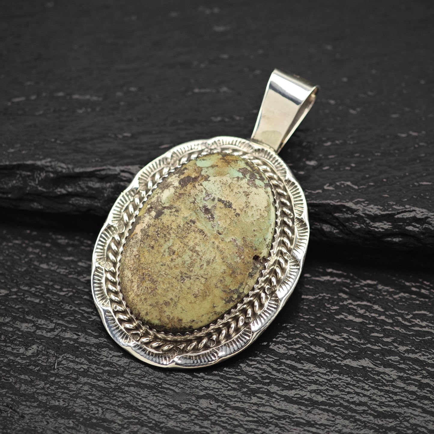 Native Green Turquoise Pendant Sterling Silver P2812