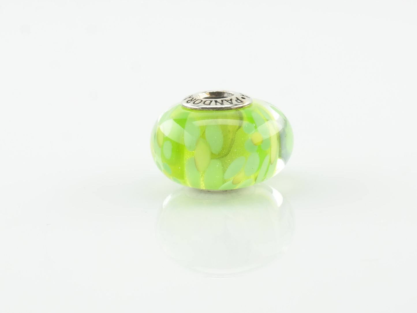 Vintage Pandora Extra Large Murano Glass Daisy Sterling Silver Pendant Green Charm