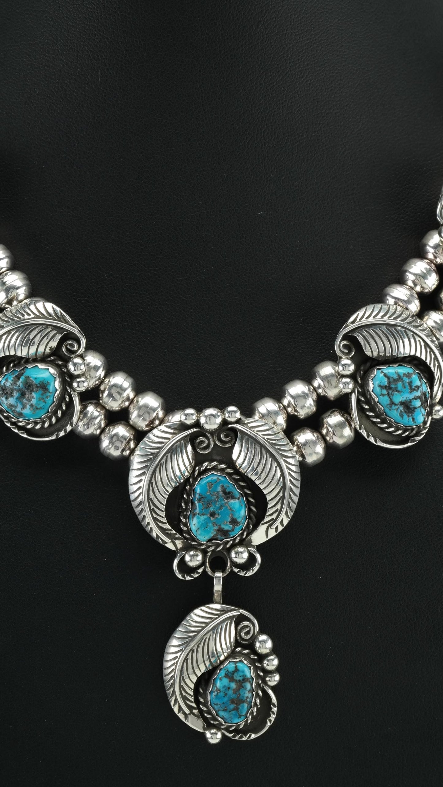 Turquoise Leaf Necklace & Earring Set, Sterling Silver, Native American, D. Secatero