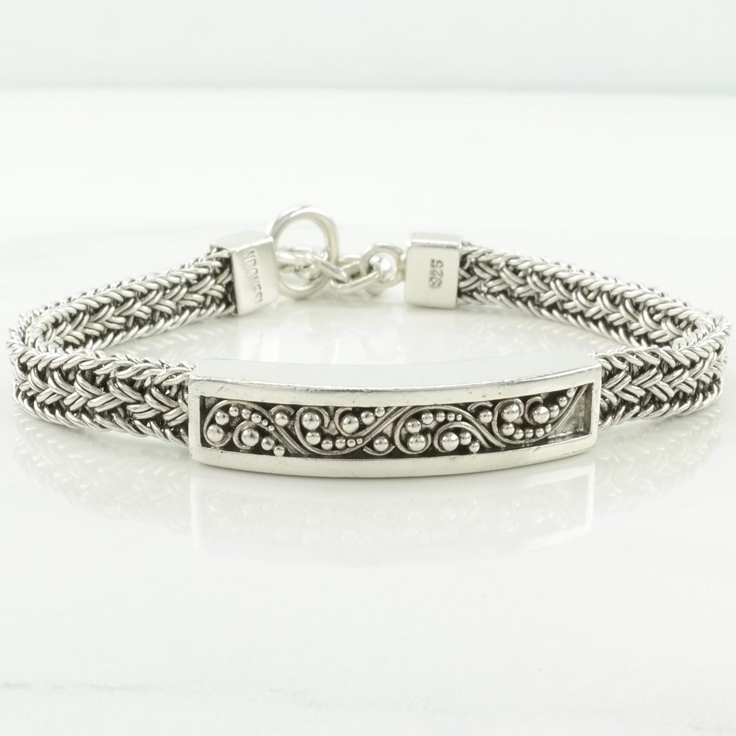 Lois Hill Sterling Silver T-Bar Bracelet Scroll Toggle Clasp