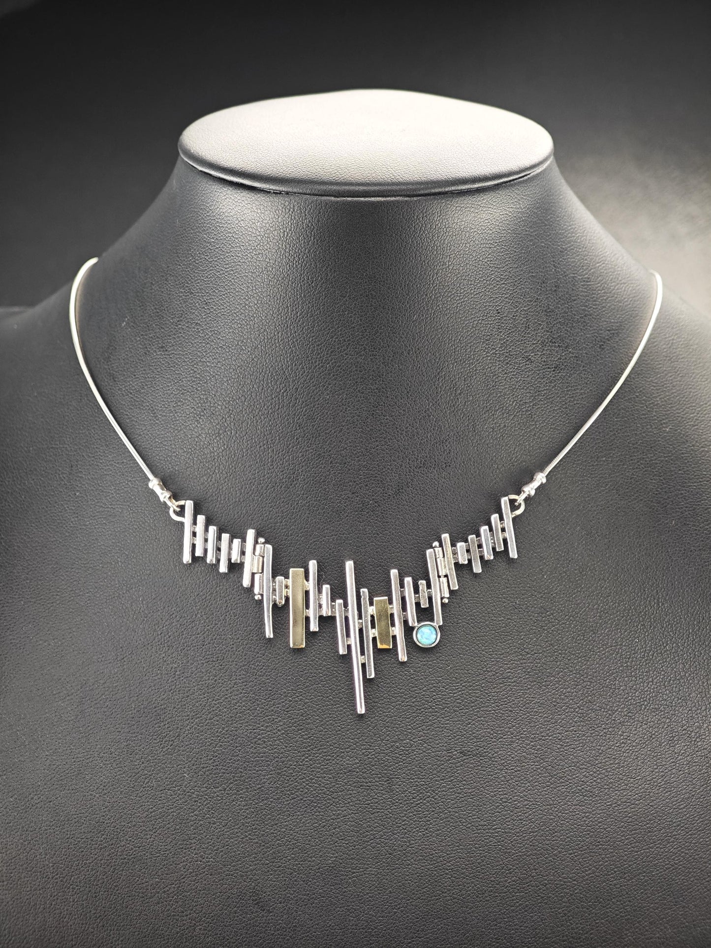 Lab Opal Abstract, Necklace and Bracelet Set Sterling Silver
