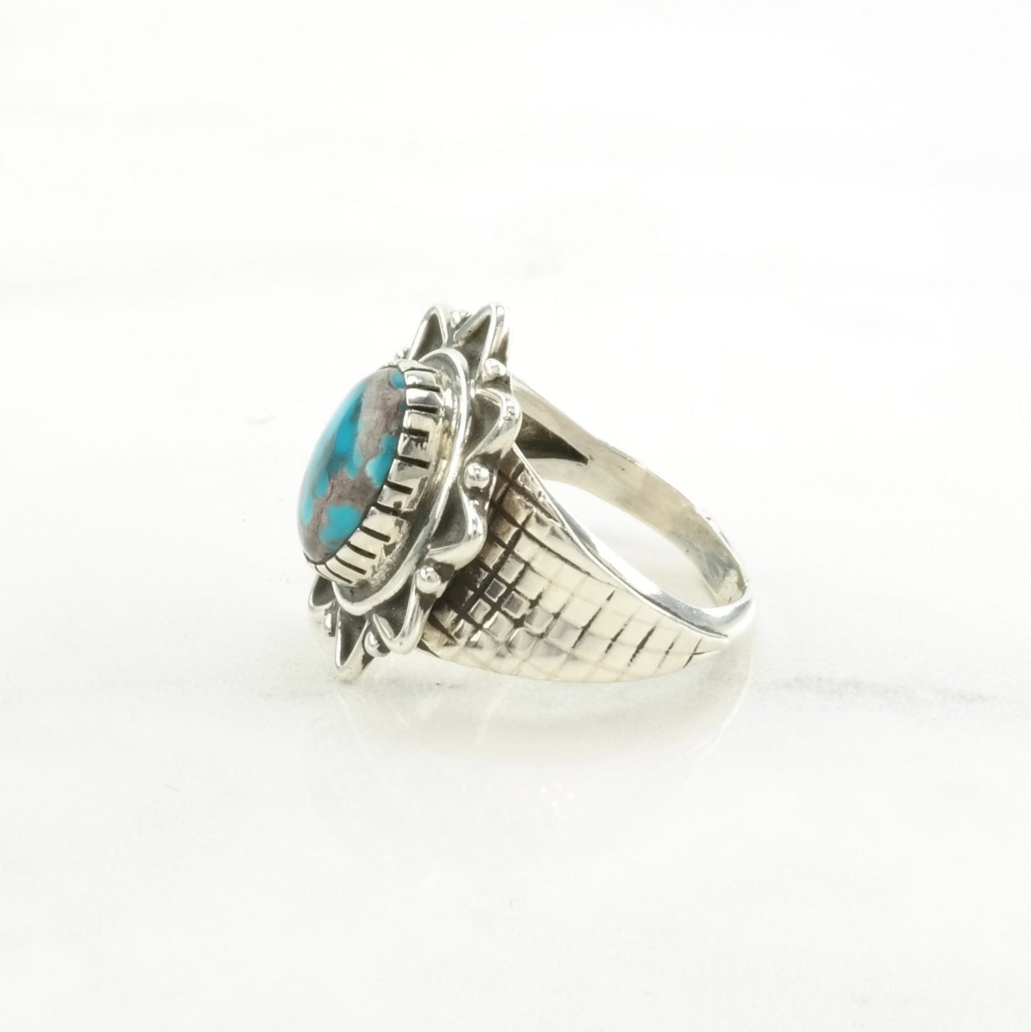 Darrell Cadman Silver Ring High Grade, Turquoise Star Sterling Blue Size 9 1/4