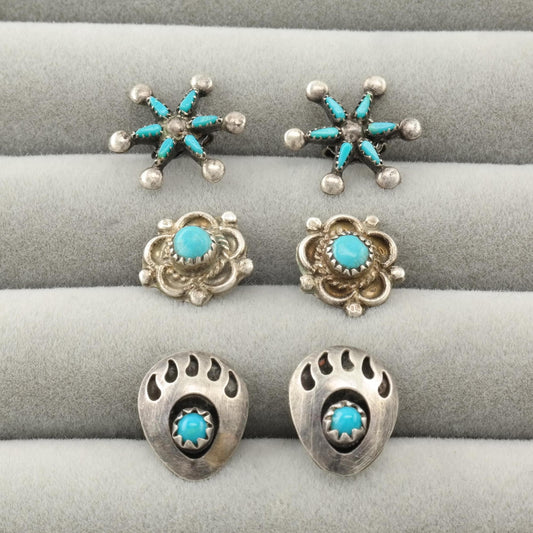 Choice of Vintage Native American Blue Turquoise Dainty, Minimalist Sterling Silver Stud Earrings