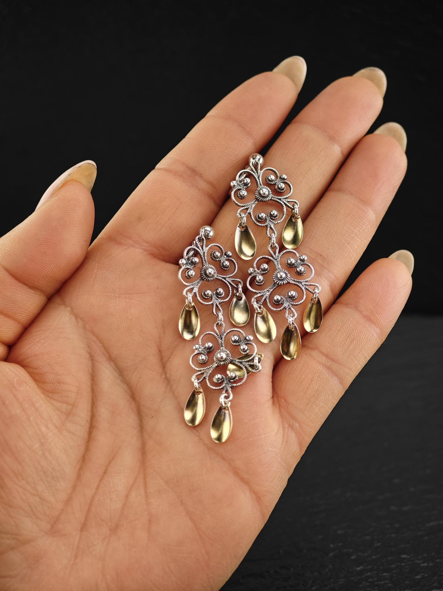 Early David Andersen Gold Floral, Screw Back Earrings Sterling Silver