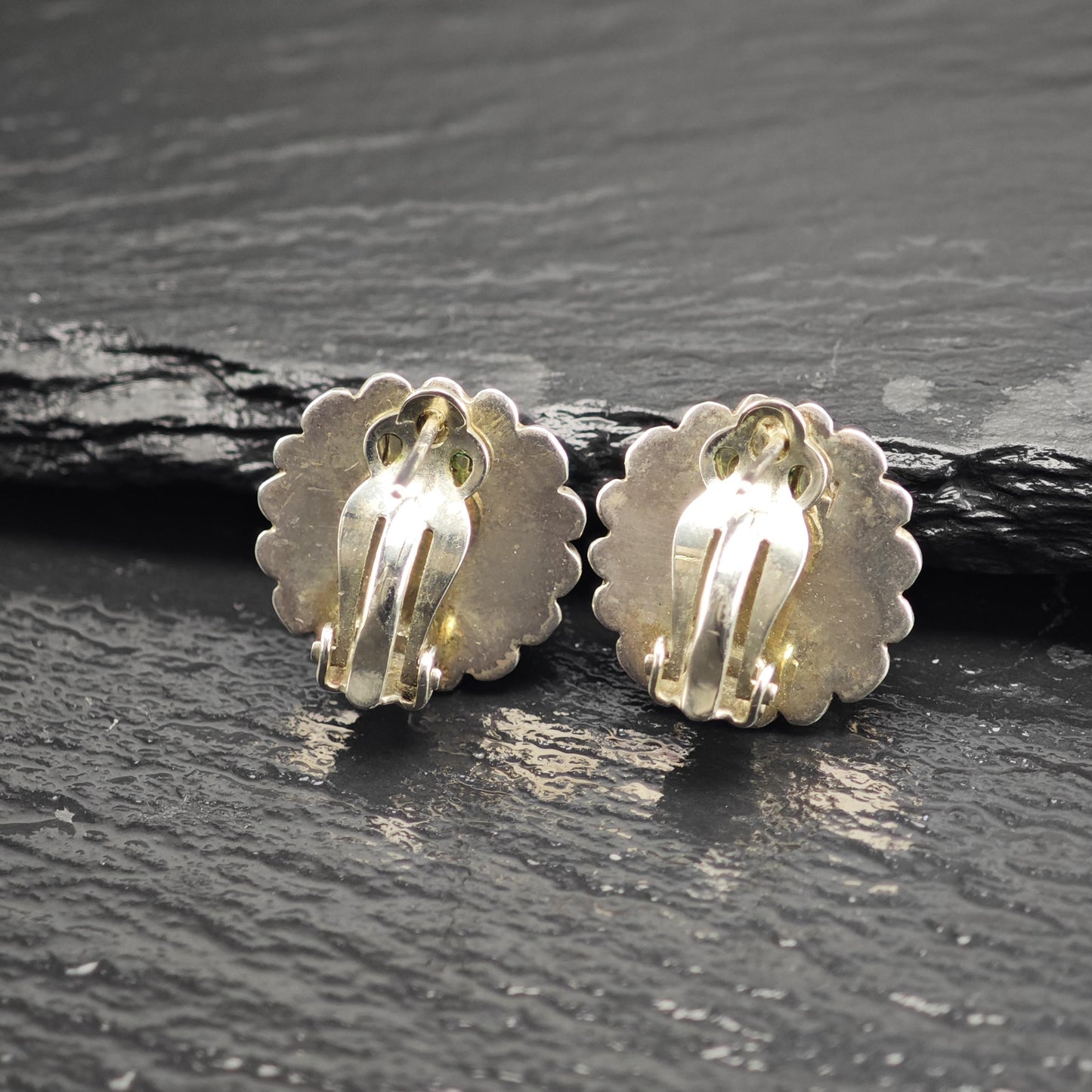 Vintage Zuni, Native American Carved Turquoise Stud/Clip On Sterling Silver Earrings ER3169