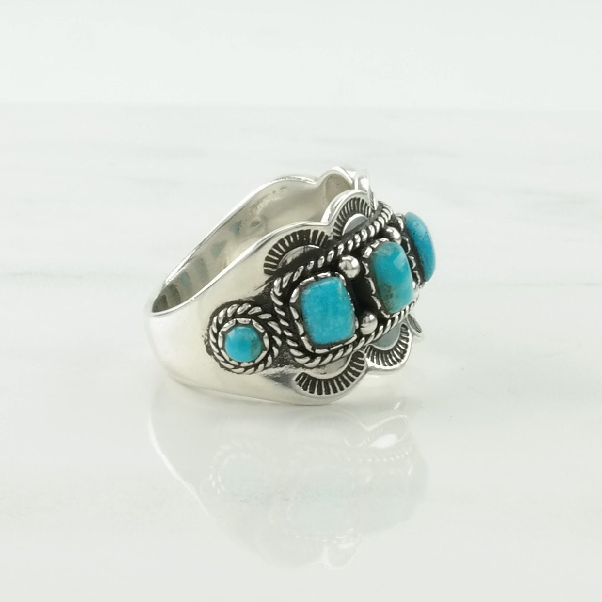 BBJ Silver Ring Turquoise Stamped Sterling Blue Size 8