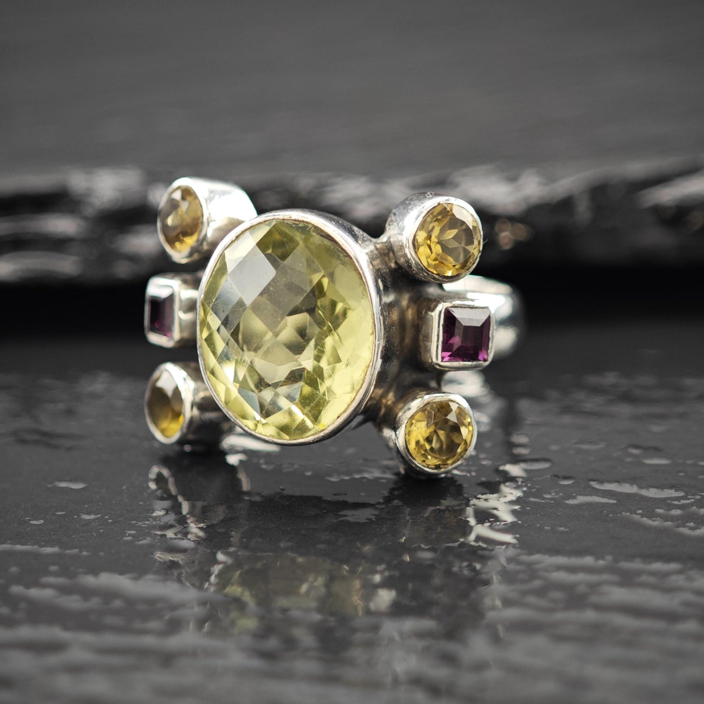 Nicky Butler Quartz Citrine, Garnet Ring Sterling Silver Size 7 3/4