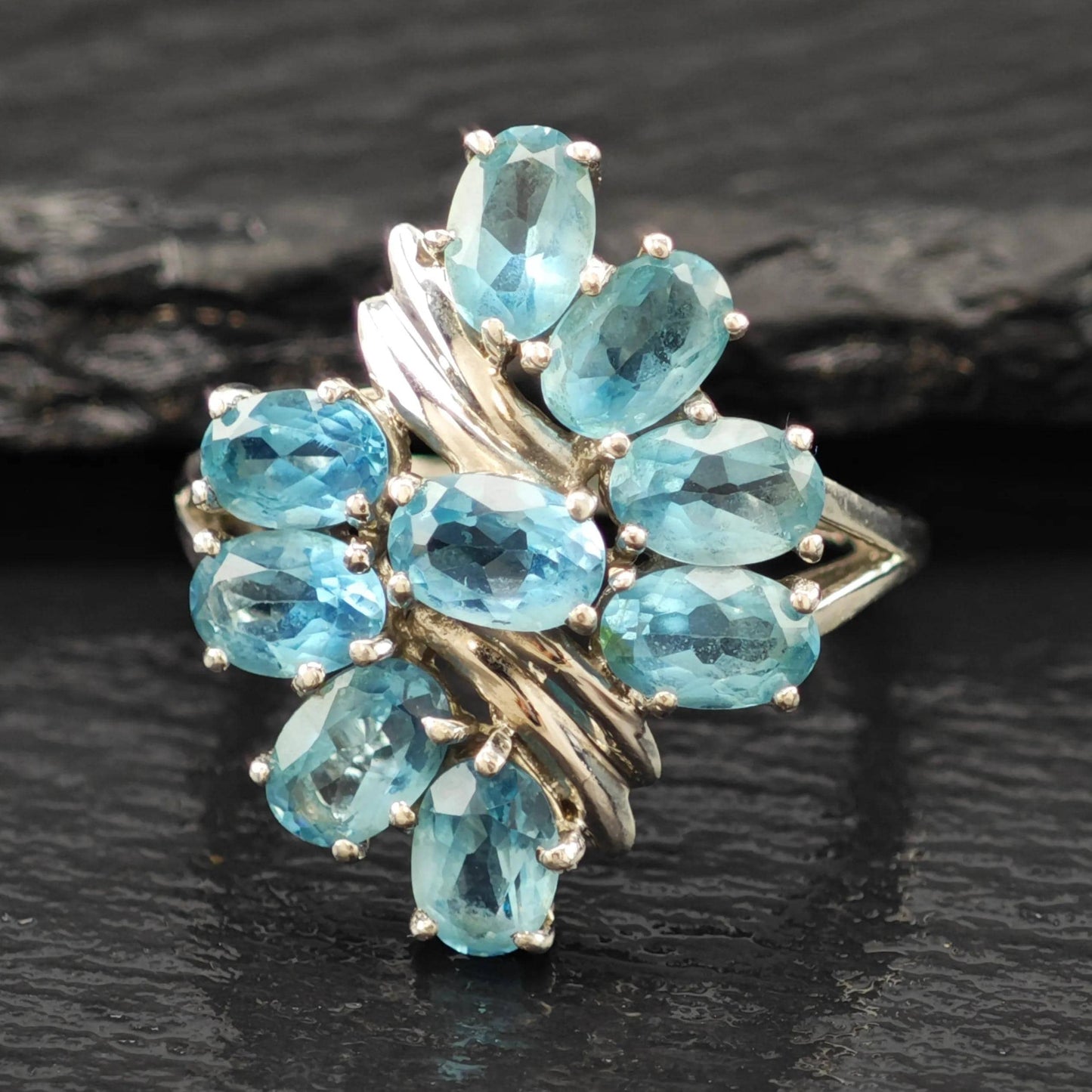 Sterling Silver Ring Floral Topaz Stone Size 7 R6199