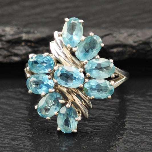 Sterling Silver Ring Floral Topaz Stone Size 7 R6199
