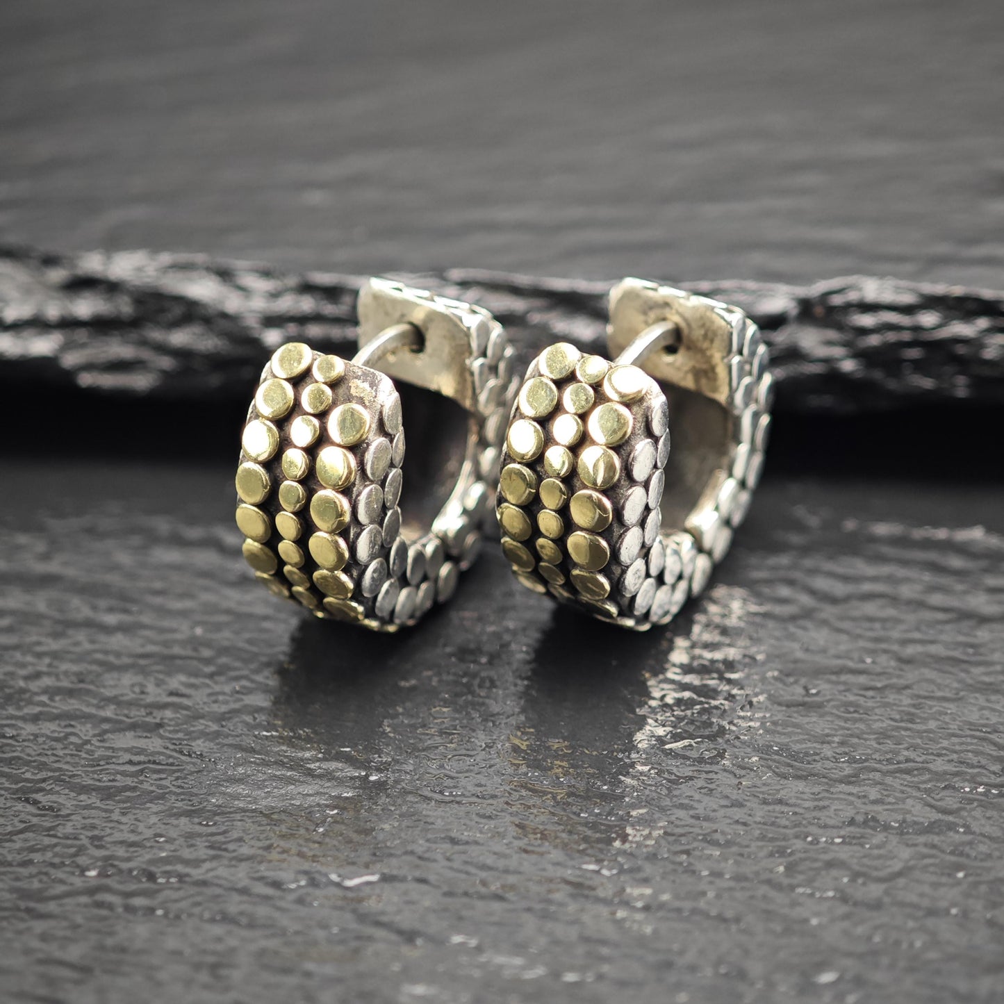 Vintage John Hardy 18K Gold Overlay Mini Hoop Sterling Silver Earrings ER3177