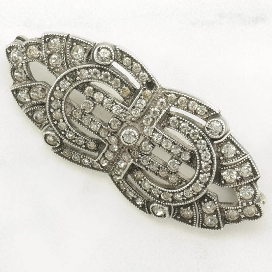 Art Deco Style Sterling Silver Brooch Missing one stone Paste