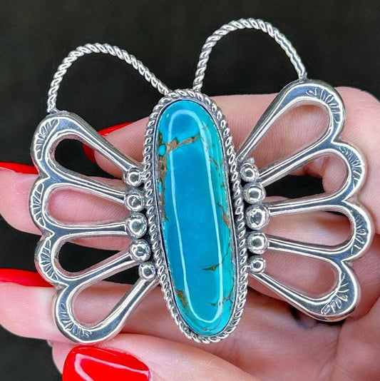 Native American Butterfly Turquoise Sterling Silver Brooch