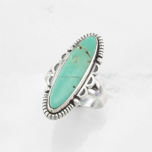 Imperfect Bell Trading Sterling Silver Ring, Turquoise Navette Green Size 5 1/2