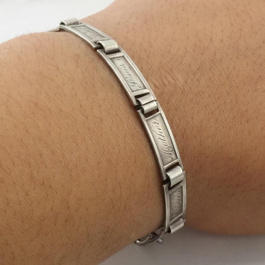 Art Deco Sterling Silver Link Bracelet Engraved Initials Names