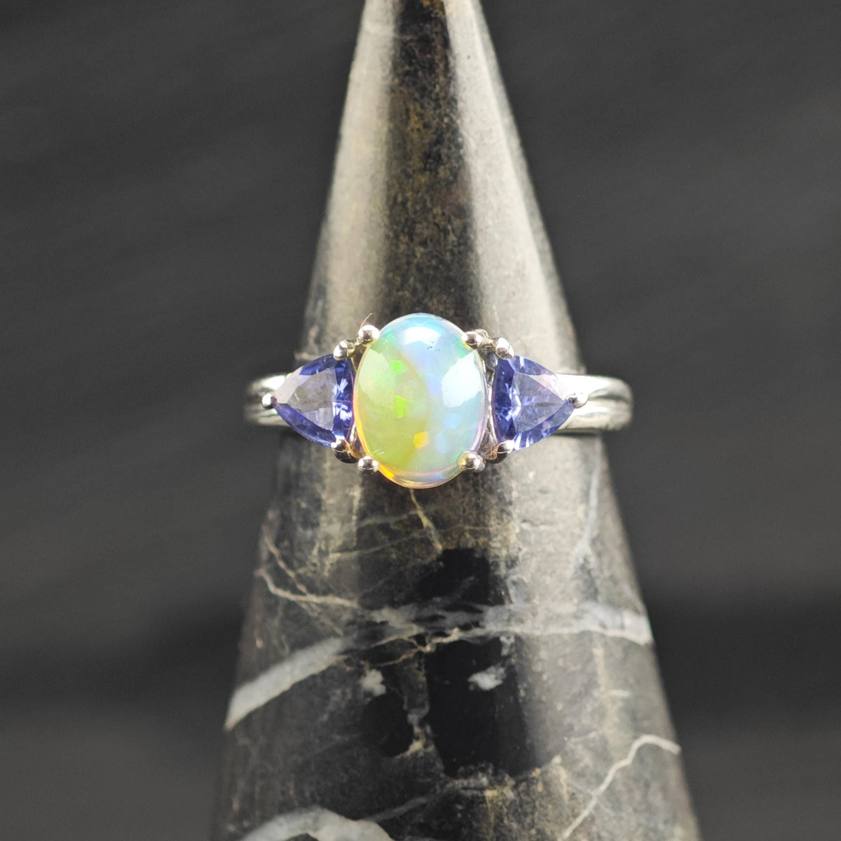 Opal Tanzanite Sterling Silver Ring Sz 5 R6745