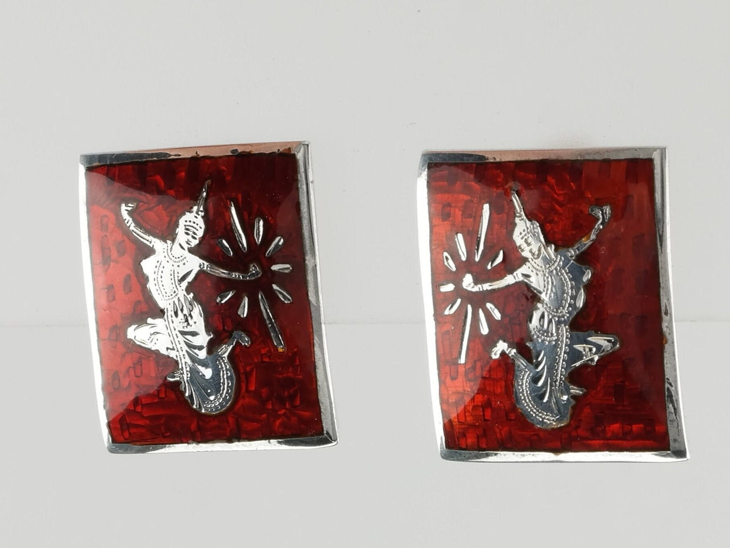 Sterling Silver Enamel Mekhala Goddess of Lightening Earrings Clip On