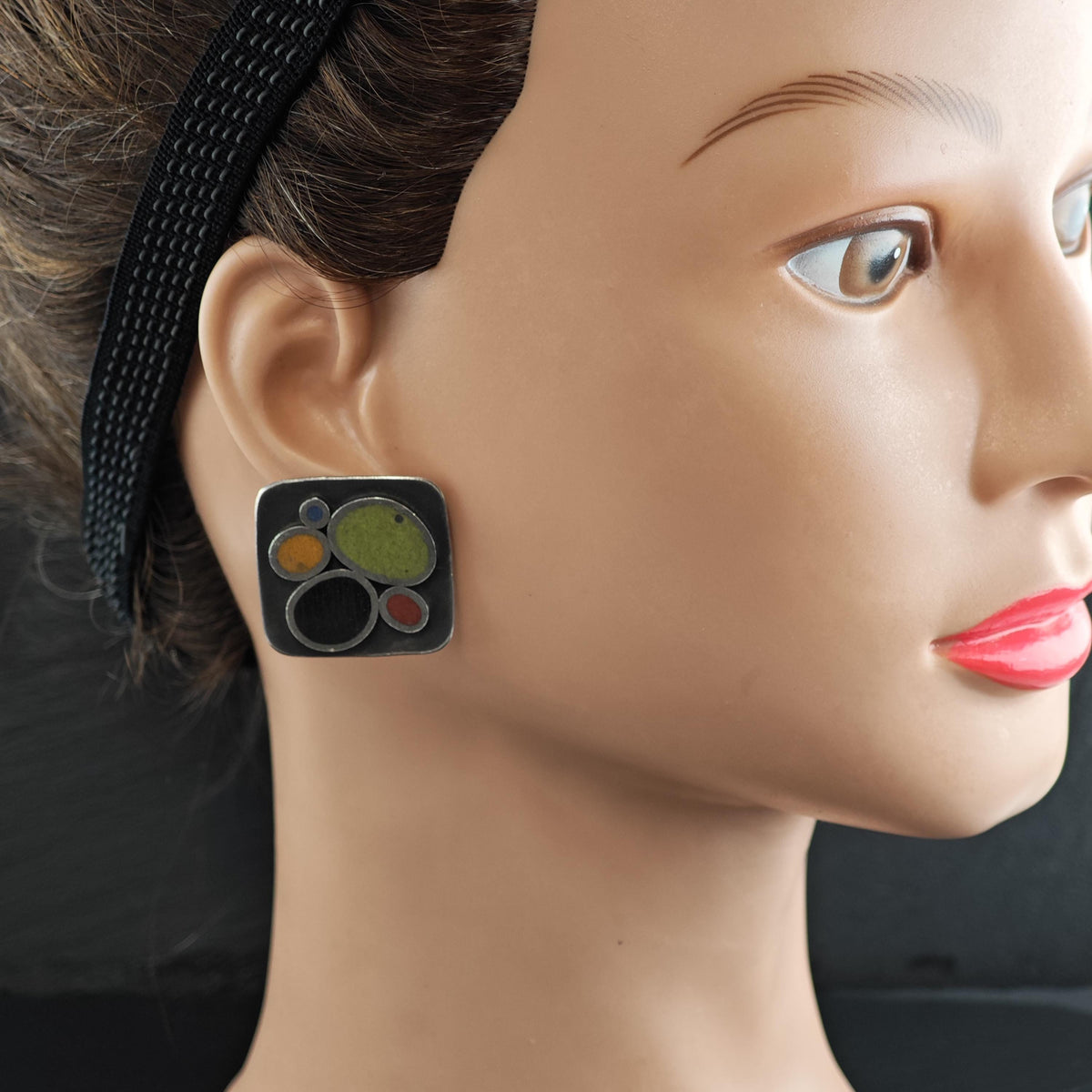 Multicolor Artist Resin Inlay Stud Sterling Silver Earrings ER3229