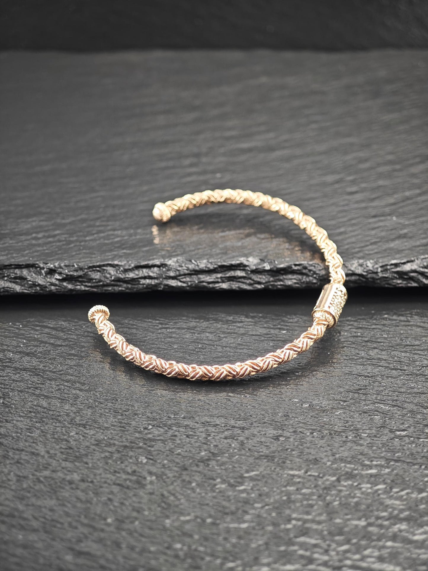 Rose Gold Plate Diamond Woven Cuff Bracelet Sterling Silver