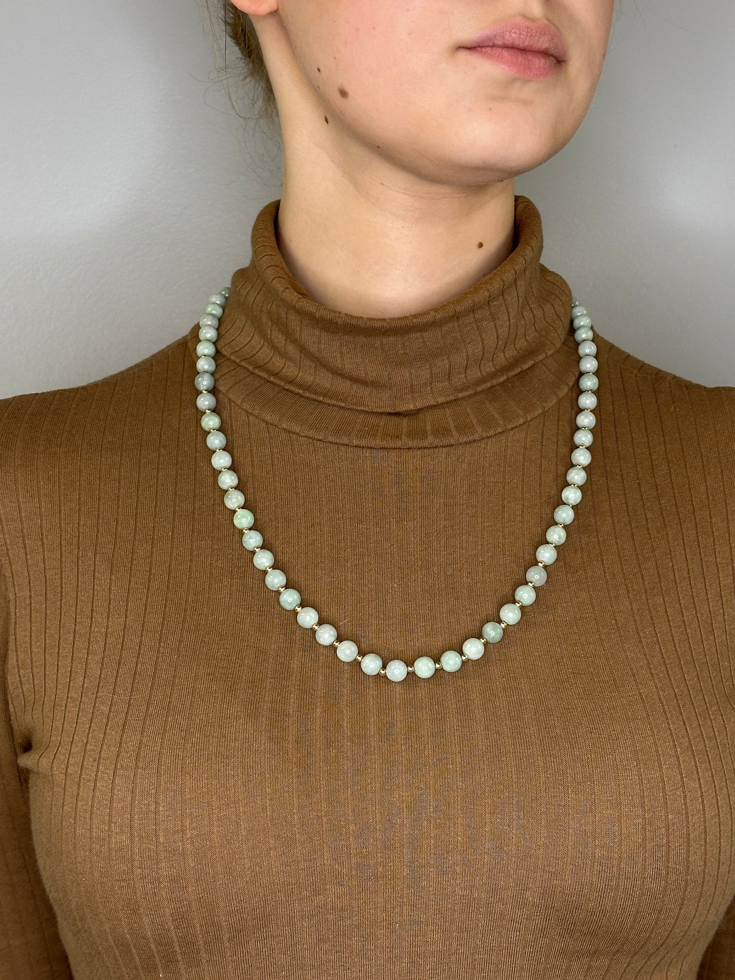 Vintage Jade 8mm Bead, 14K Gold Necklace