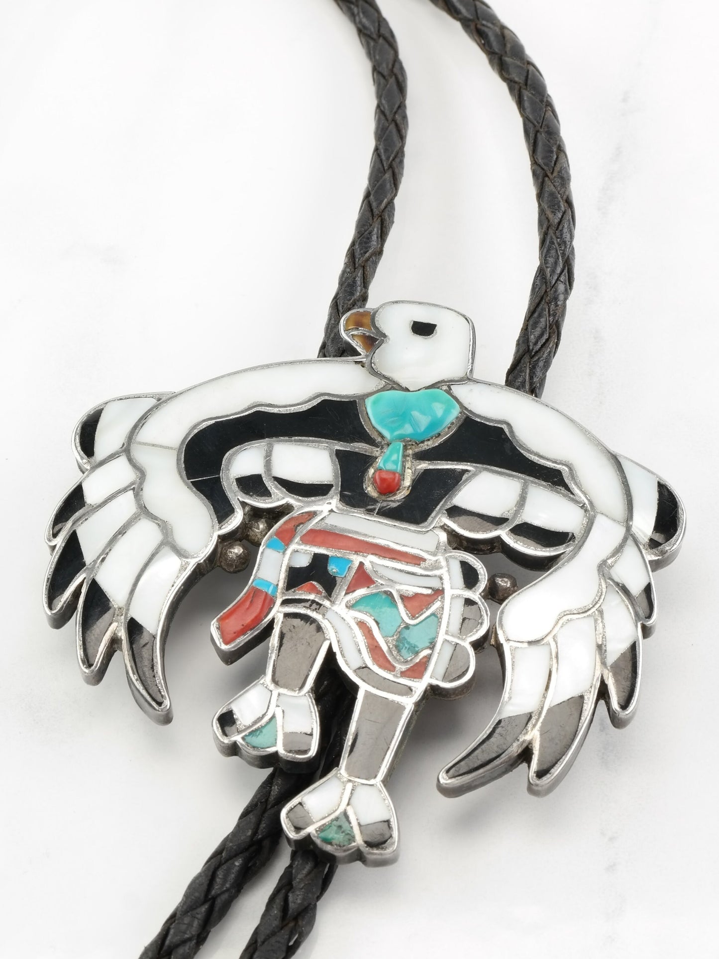 Native American Sterling Silver Inlay Bird Multi Gemstone Necklace