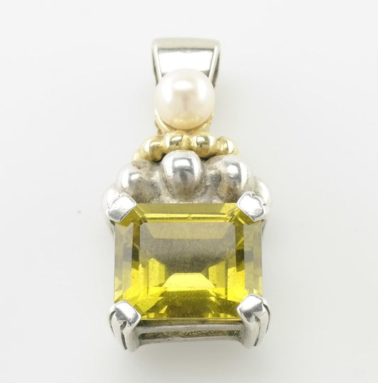 Vintage Citrine Pearl Sterling Silver Pendant