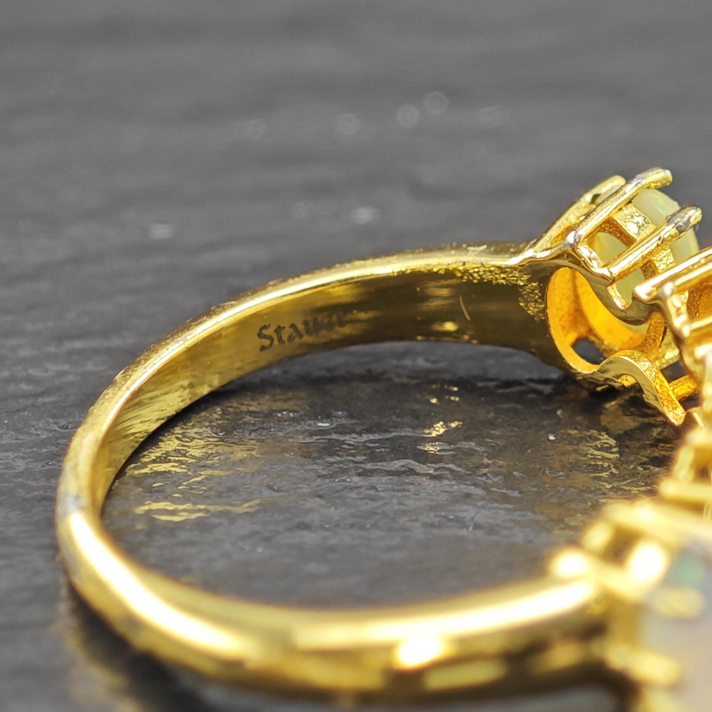 Yellow Opal Gold Plated Ring Sterling Silver Sz 8