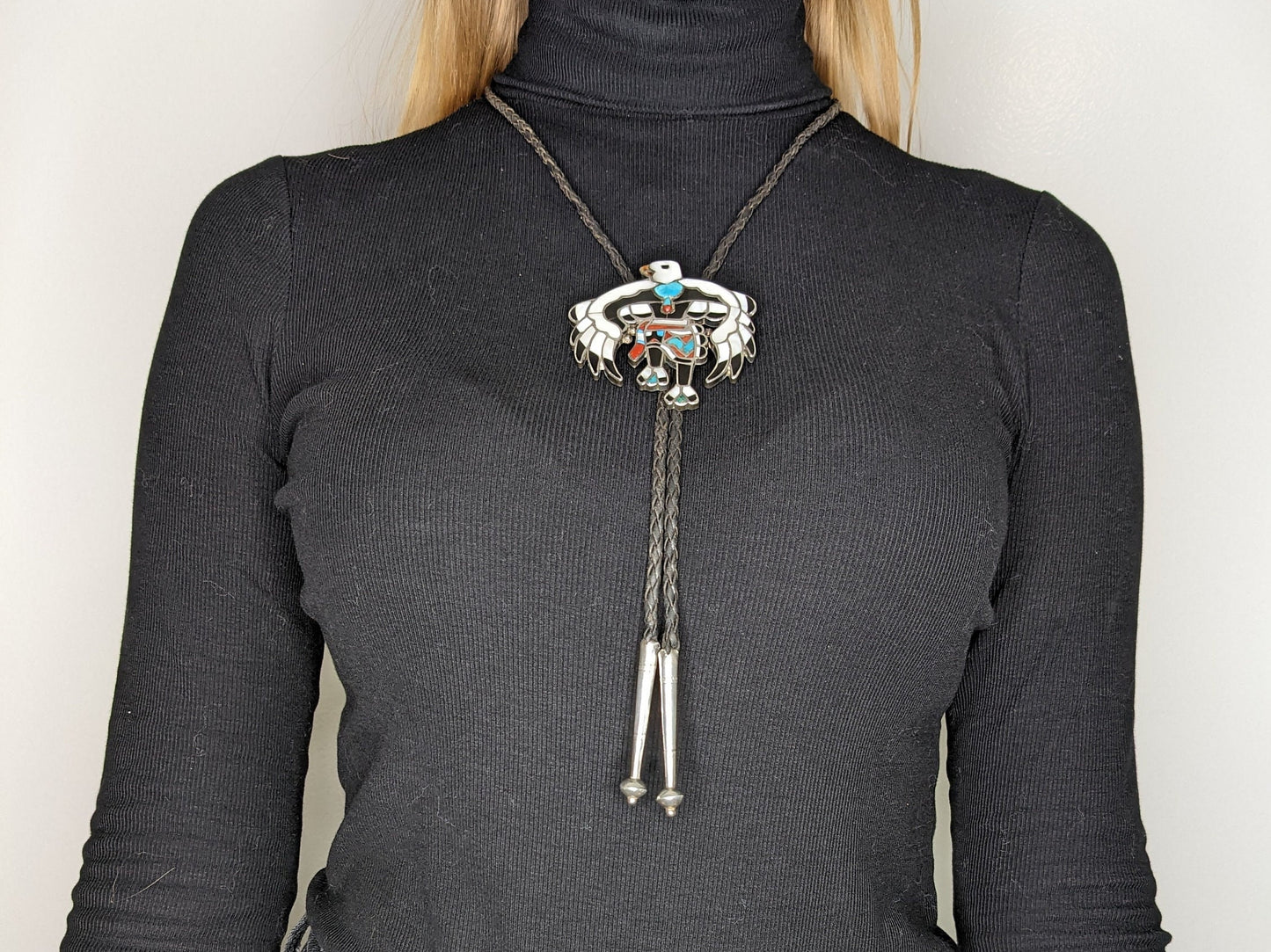 Native American Sterling Silver Inlay Bird Multi Gemstone Necklace